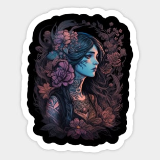 gothic girl tattoed Sticker